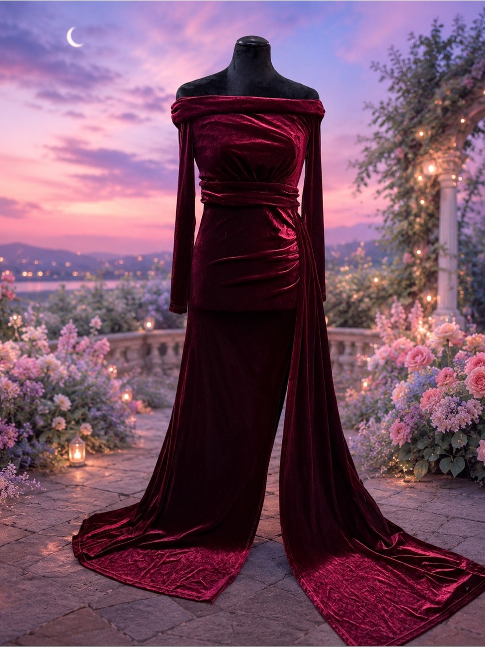 Elegant Burgundy Off-Shoulder Dress